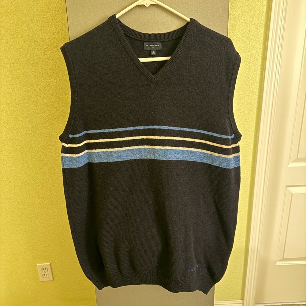 Burberry Mens V-Neck Sweater Vest Size L Black